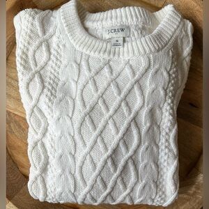 J Crew Women’s Cable Knit Crewneck Sweater Size S 100% Cotton White Preppy